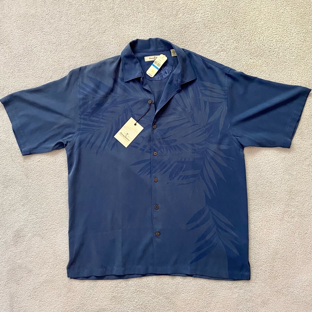 Tommy Bahama Silk Navy Shirt Size XL Copabanana SS Deep Marine